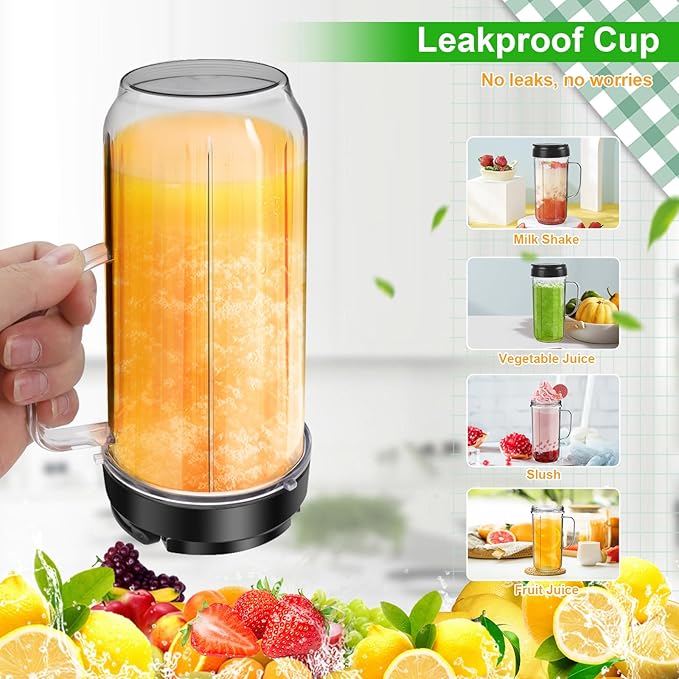 2 Pack Magic Bullet Blender Cups Tall 22oz Cup with Flip Top To-Go Lid Replacement Part Cup Mug with Handle Compatible with 250w MB1001 Magic Bullet Mugs & Cups Blender Milk Juicer Mixer Accessories