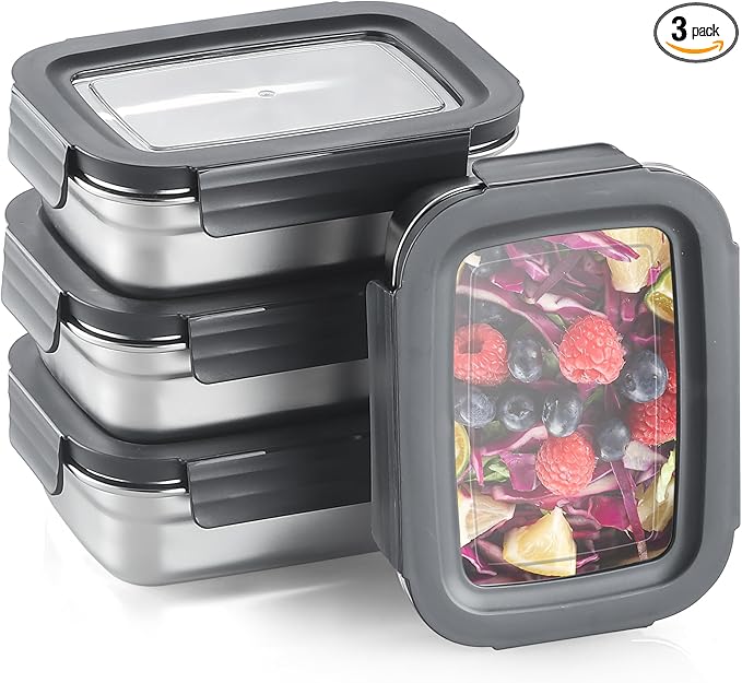 BEFOY 4PCS Stainless Steel Food Storage Container with Lids Bento Lunch Box Leak Proof & Airtight for Kitchen Meal Prep freezer Reusable & Stackable Oven Dishwasher Safe (650 * 4)