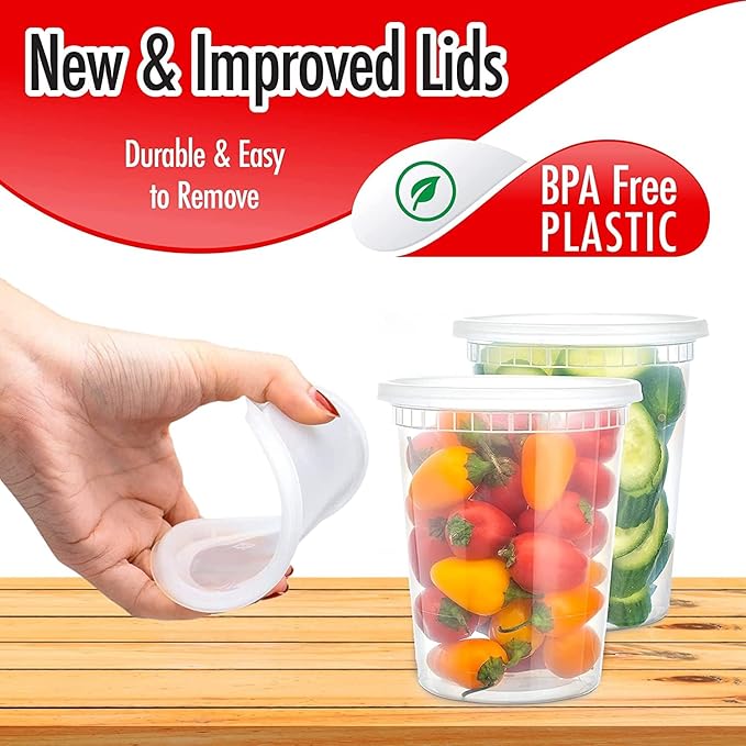 Deli Containers with Lids Leakproof - 240 Pack BPA-Free Plastic Microwaveable Clear Food Storage Container Premium Heavy-Duty Quality, Freezer & Dishwasher Safe (32oz 240 Sets)