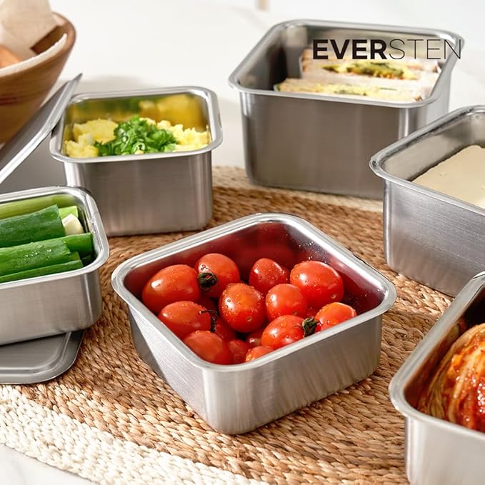 CuBE Small 2PCS Set 600ml 400ml Stainless Steel Food Storage Containers With Lids and a Net Kitchen Appliances Dishwasher Safe Premium South Korea