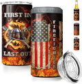 SANDJEST Firefighter Tumbler American Flag 4 in 1 12oz Tumbler Can Cooler Coozie Skinny Stainless Steel Tumbler Gift for Firemen Fire Department Dad Men Father Graduation Retirement