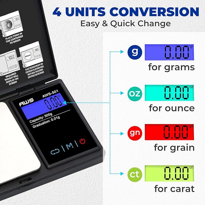 Series Digital Pocket Weight Scale 600g x 0.1g |Digital Gram Scale Small Scale Mini Food Scale Jewelry Scale Ounces/Grains Scale, Easy to Carry - AMERICAN WEIGH SCALES (Black, 500g x 0.01g)