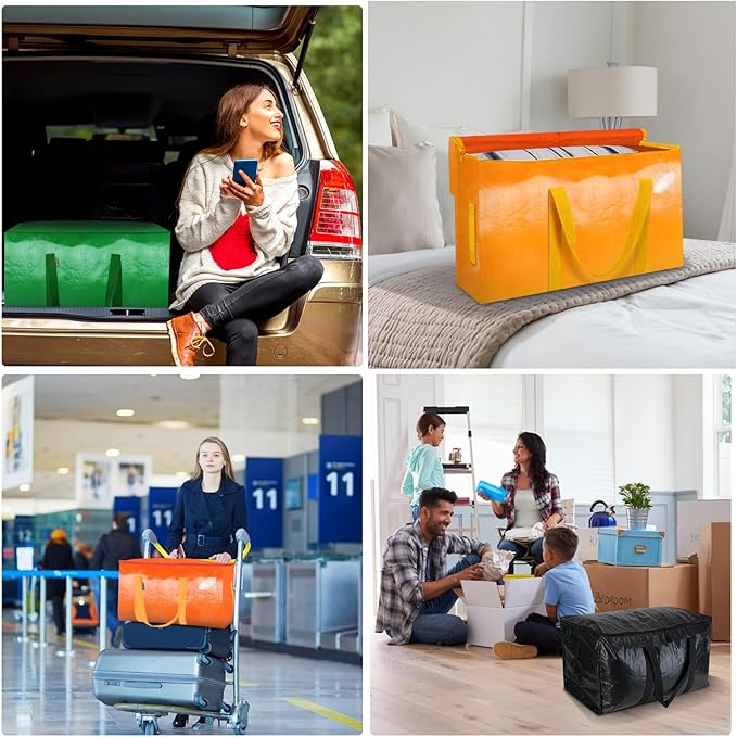 BALEINE 8-Pack Oversized Moving Bags with Reinforced Handles, Heavy-Duty Storage Tote for Clothes, Moving Supplies (Light Green, 8-Pack)