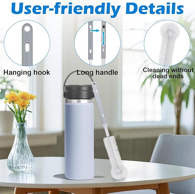 Palksky Water Bottle Cleaner Brush Kit for Hydroflask, Wide Straw Lid Brushes and Long Handle Scrubbing Bottles Brush for Hydro Flask 16/24/32/40 oz Cups