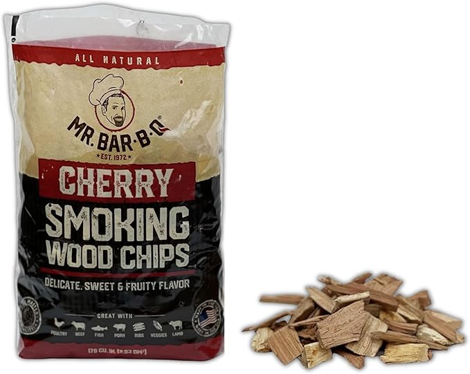 Mr Bar-B-Q Cherry Wood Smoker Chips, 100% All Natural Wood Chips for Smokers, Works with Smoker, Gas, Electric Grill, Sweet & Fruity Flavor for Smoking, Grilling, BBQ, Camping (1.8 lb Bag)