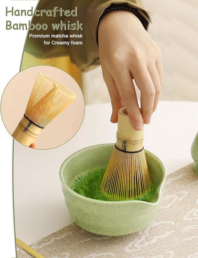 Matcha Whisk Set: Japanese Matcha Set with Ceramic Bowl, Matcha Sifter and Holder, Bamboo Scoop, Scoop Rest, Whisk, 6 Pcs, 18 oz Ceremonial Matcha Kit Making Tool Gift for Matcha Lovers, Beginners