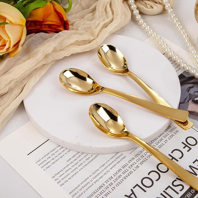 Liacere 360Pcs Plastic Spoons - 6.7 inch Heavy Duty Plastic Spoons-Heavyweight Gold Disposable Spoons-Gold Silverware for Halloween &Chrismas And Daily Using&Thanksgiving
