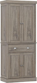 FOTOSOK 72" Kitchen Pantry Storage Cabinets with Drawer, Freestanding Cupboard with 4 Doors, Drawer, 4 Shelves, Utility Pantry Cabinet for Kitchen, Dining Room, Living Room, Ash Grey