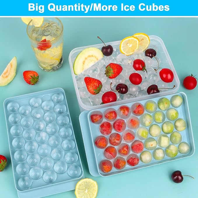 Ice Cube Trays with Lids for Freezer, 66 Sphere Ice Cube Tray with Bin Easy Release for Iced Coffee or Ice Drinks, Ice Tray with Ice Scoop Ice Cube Mold for Reusable Ice Cubes for Ice Bucket