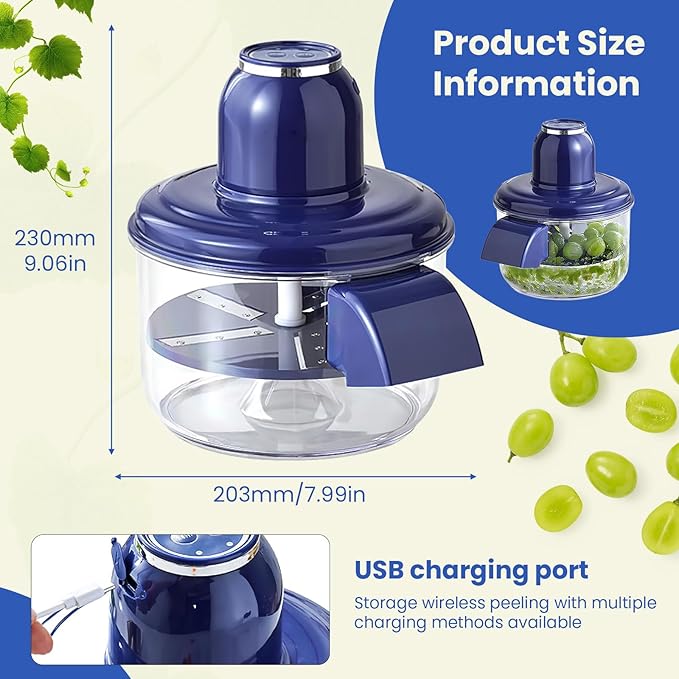 Electric Grape Peeling Machine, Garlic Peeling Machine, Automatic Peeler, Garlic Peeler Skin Remover Commercial Fruit Rechargeable Milk Tea Fruit Shop Special Equipment (Blue)