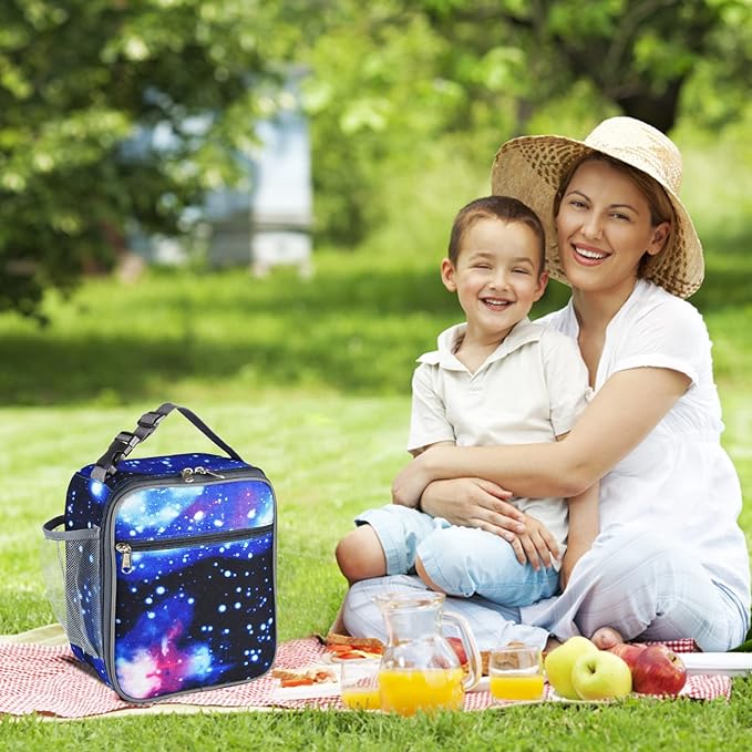 Insulated Lunch Bag, Leakproof Portable Lunch Box for Women Men Boys Girls, Large Capacity Cooler Bag with Handle and Bottle Pocket for Office School Camping Hiking Outdoor Beach Picnic (Stars)
