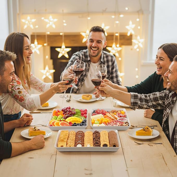 Lifewit Plastic Serving Tray for Party Supplies, 16" x 12" White Trays for Serving Food, Reusable Large Platter for Buffet, Fruit, Dessert, Snack, Veggie, Kitchen and Outdoor Use, Rectangle, 6 Pcs
