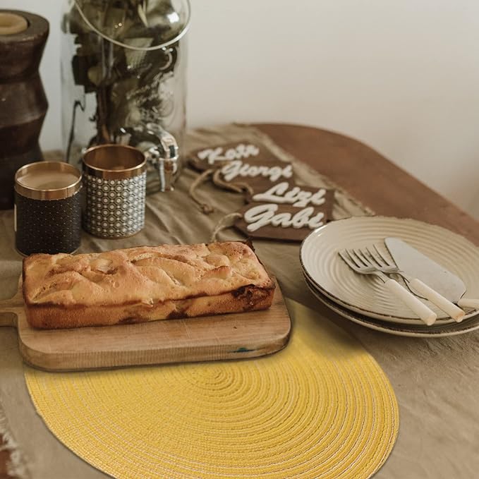 FunWheat Round Braided Placemats Set of 8 Place mats for Dining Tables Woven Heat Resistant Table Mats 15 inch(E Yellow, 8pcs)