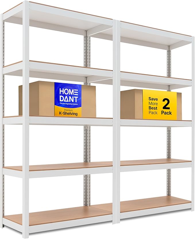 HOMEDANT House 5-Tier Laminated Metal Shelving Unit Adjustable Storage Utility Rack Heavy Duty Shelves Organization Multipurpose Shelf Kitchen Garage Pantry Closet 2Pack