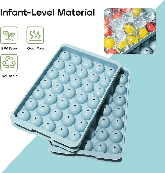 Ice Cube Trays with Lid and Bin, 1.0 IN Small Round Ice Cube Mold for Freezer - Easy Release Stackable Ice Ball Maker for Cocktail, Whiskey and Drinks,BPA-Free(1.0in/70 balls&box)
