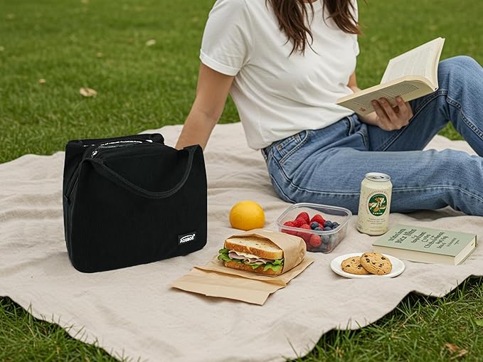 Aosbos Corduroy Lunch Bag Women Insulated Lunch Box for Women Lunch Tote for Adult Lunch Cooler Bag Lunchbox for Work Office Picnic