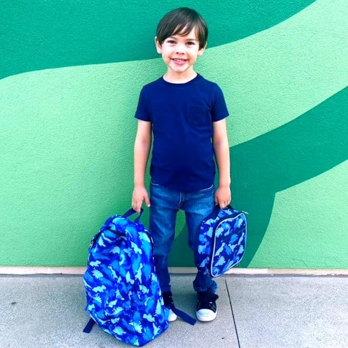 Fenrici Dinosaur Lunch Box for Boys, Kids, Kids' Lunch Box for School, Insulated Lunch Bag for Preschool, K-6, Soft Sided Compartments, Spacious, BPA Free, 10.8in x 8.5in x 2.8in, Dino, Blue