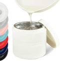 Ceramic Grease Container Keeper with Metal Stainless Steel Strainer and Lip for Easy Pour (Ivory)