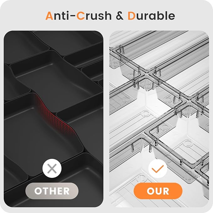 A-LuGei Drawer Organizer, Bathroom Organizers and Storage, Makeup organizer, Desk drawer organizer, Storage Bins for Kitchen Office Bedroom Vanity Jewelry Pantry Garage, 4Size, Clear