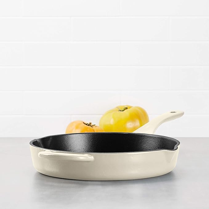 Ayesha Curry Collection Cast Iron Square Grill Pan with Pour Spouts, 10-Inch, French Vanilla