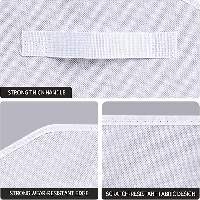 Closet Baskets for Shelves Trapezoid - Decorative Storage Baskets with Handle, Closet Bins for Organization, Shelf Storage Bins for Clothes, Books, Home, Office, 3 pack, White