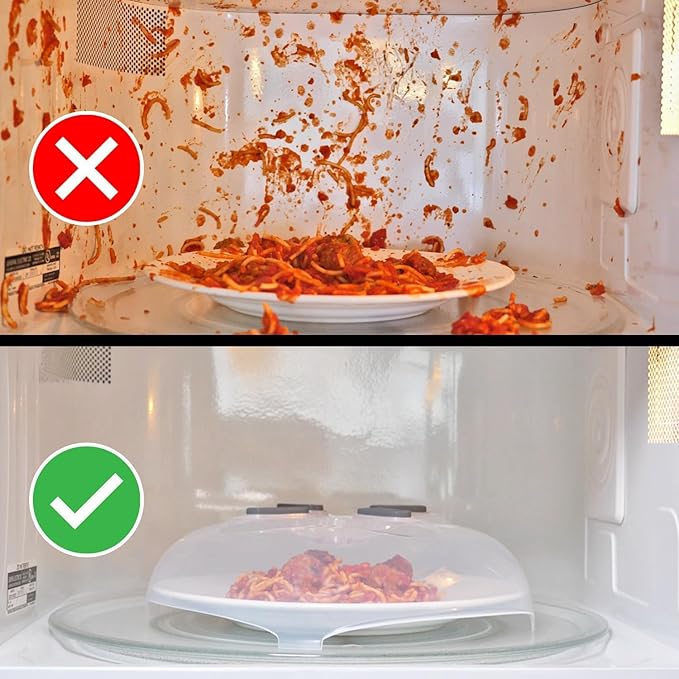 HOVER COVER Magnetic Splatter Cover, 12-Inch Clear BPA-Free Food Lid, Vented Plate Guard with Steam Vents, Anti-Splash Microwave Lid, Dishwasher Safe, Space-Saving Magnetic Storage - Graphite