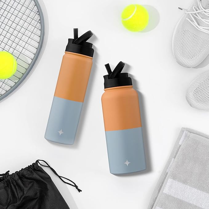 JoyJolt Triple Insulated Water Bottle with Straw Lid AND Flip Lid! 32oz Large Water Bottle, 12 Hour Hot/Cold Vacuum Insulated Stainless Steel Bottle. BPA-Free Leakproof Water Bottles - Thermos Bottle