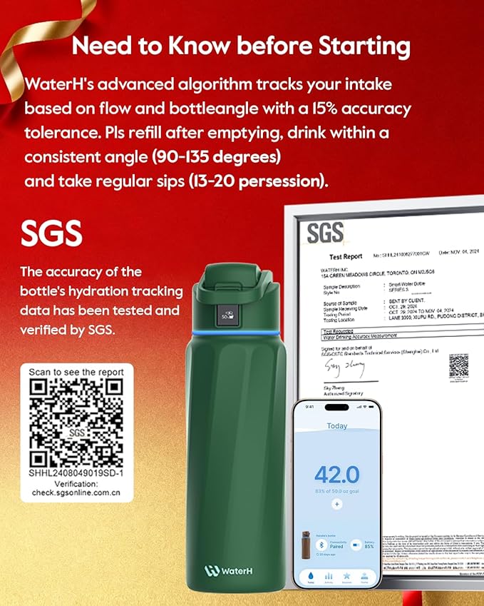 BOOST Smart Water Bottle with Reminder & Tracker, 32oz Vacuum Insulated Bottles Stainless Steel, BPA-Free, Wide Mouth, Ideal Gift for Men, Women, Christmas, Thanksgiving Day, Gym, Office, School