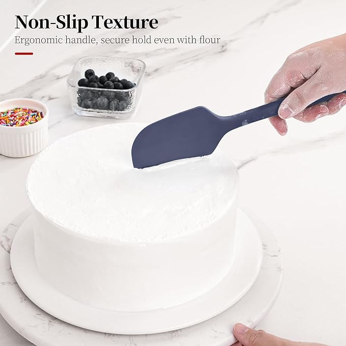 600ºF Heat Resistant Spatulas, High Heat Food Safe Semless Kitchen Silicone Scraper Set for Cooking Baking Mixing Scraping Stirring Nonstick Cookware Pan Bowl (2Pcs,Midniaht Blue)