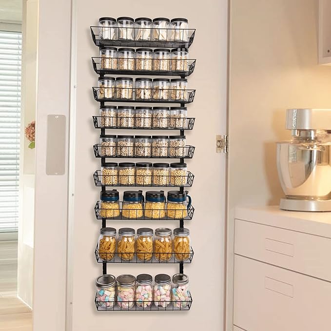 SWOMMOLY Adjustable Wall Mount Spice Rack, 9-Tier Dual-use (Multi-use) Organizer, Black