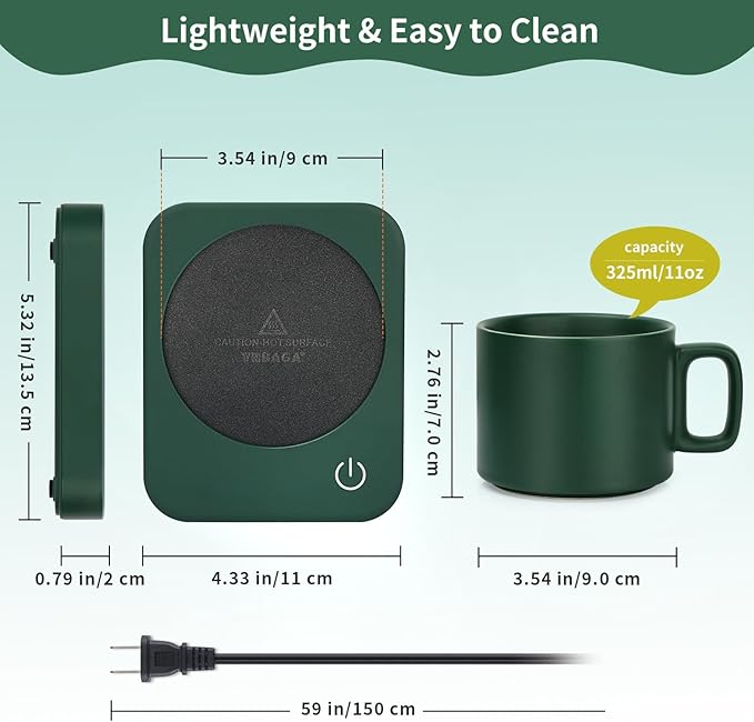 VOBAGA Mug Warmer Set, Coffee Warmer for Desk with 11oz Ceramic Mug, Auto Shut Off & 3-Temp Settings, Smart Coffee Cup Warmer, Home Office Essentials Coffee Set(Mug Included)