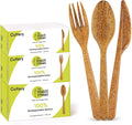 100% Biodegradable Cutlery Made of Vegetable Fibers, 300 PCS of 6.7” Long Heavy-Duty and Splinter Free Eco-Friendly Spoons, Forks & Knives, Perfect Sustainable Cutlery by The Veggie Straws