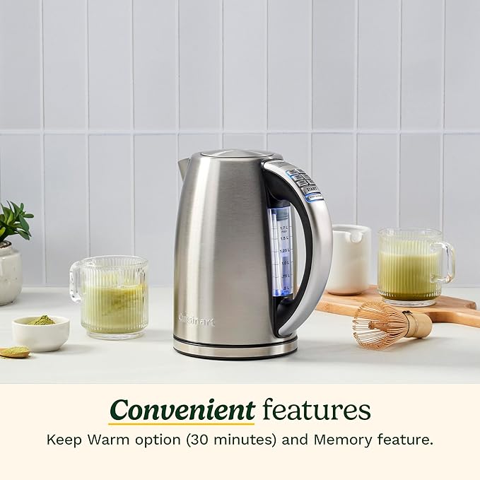 Cuisinart PerfecTemp 1.7-Liter Electric Kettle, Cordless Electric Tea Kettle, 1500W for Fast Heat-Up, 6 Preset Temperatures, 30-Minute Keep Warm, Stay Cool Nonslip Handle, CPK-17P1