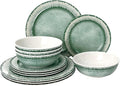 AELS Melamine Dinnerware Set of 12 Pcs Dinner Dishes Set for Indoor and Outdoor Use, Dishwasher Safe, Lightweight Unbreakable, BPA Free, Sage Green