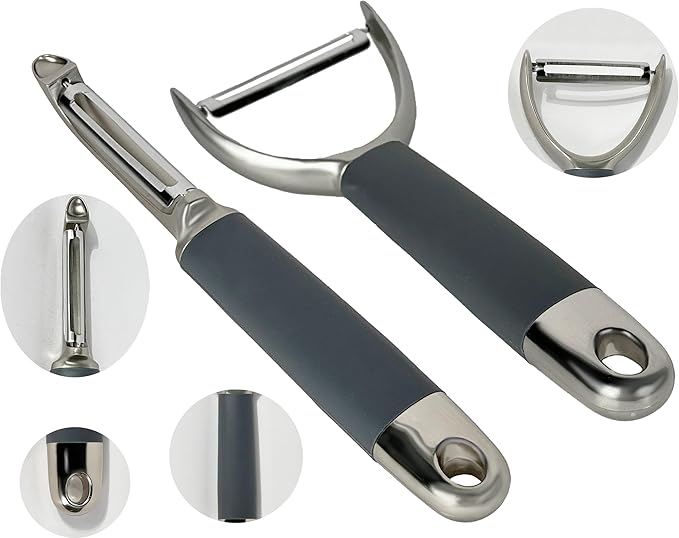 BYVOV Zinc Alloy Peeler Set, 2 Pieces Ergonomic Kitchen Tools for Fruits & Vegetables | Straight & Julienne Peelers for Effortless Peeling & Garnishing