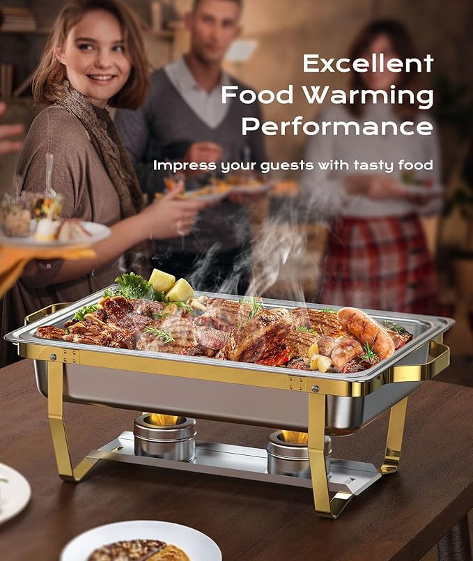 Chafing Dishes for Buffet 4 Pack, 9QT [Elegant Gold and Silver Colors] Food Warmers for Parties Buffet [Sturdy and High Grade] Chafing Dish Buffet Set for Any Party with Complete Set