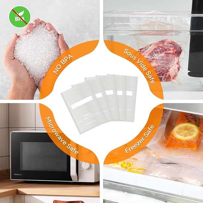 Wevac 6 Pack 11" x 16' and 8" x 16', Vacuum Sealer Bags Rolls for Food Saver, Weston, Commercial Grade, BPA Free, Heavy Duty, Great for vac storage, Meal Prep or Sous Vide