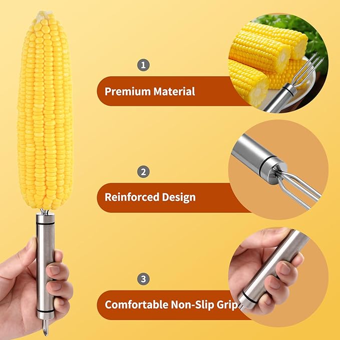 Upgraded Corn Peeler 3PCS Stainless Steel Corn Peeler for Corn on The Cob with Corn Stripper Tool and Corn Holder Set, Corn Cob Stripper Tool for Quick & Easy Peeling, Corn Scraper for Kitchen