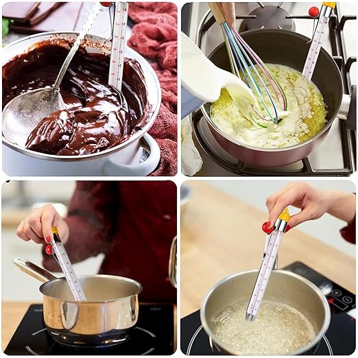 New Candy Thermometer with Pot Clip and Hanging Hook, Deep Fry Oil Thermometer Candy, Sugar Syrup Jam Jelly Instant Read Glass Food Kitchen Cooking Thermometer for Candy Making and Food