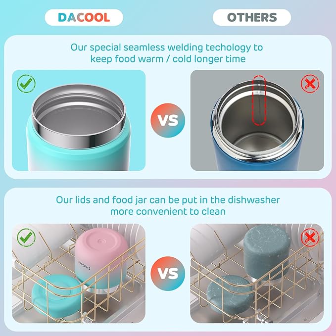 DaCool Kids Thermo for Hot Food 2 Pack 13oz/pack Insulated Food Jar Vacuum Stainless Steel Kids Food Thermo Soup Insulated Lunch Container for School Office Picnic Travel Outdoors,Black+Cotton Candy