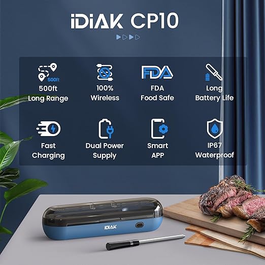 Wireless Meat Thermometer for Grilling and Smoking, CP10 New Gen 500FT Meat Probe Thermometers, Dual Sensor, Dual Alarm, Smart Food Thermometer Probe for BBQ, Oven, Grill, Smoker, Sous Vide