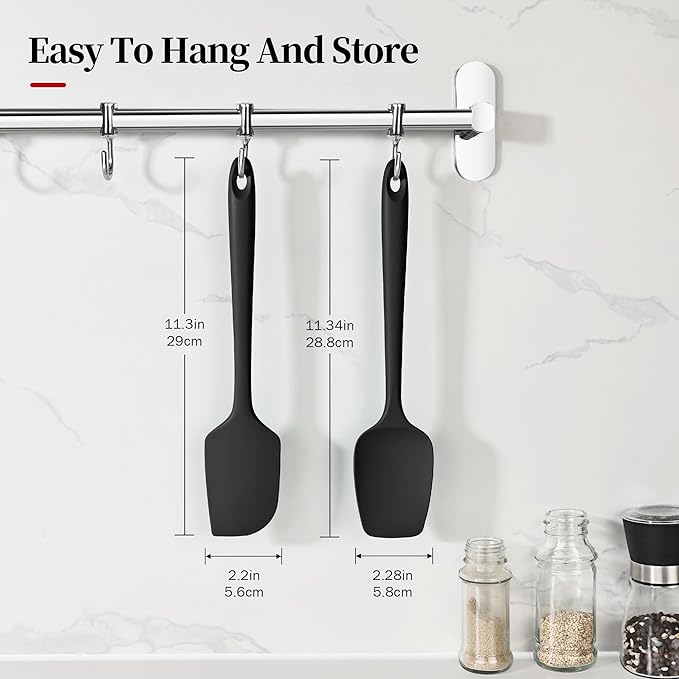 600ºF Heat Resistant Spatulas, High Heat Food Safe Semless Kitchen Silicone Scraper Set for Cooking Baking Mixing Scraping Stirring Nonstick Cookware Pan Bowl (2Pcs,Black)