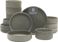 Gibson Elite Deerfield 16-Piece Stoneware Dinnerware Set – Soft Grey Reactive Glaze, Stackable Plates and Bowls, Service for 4 – Microwave & Dishwasher Safe