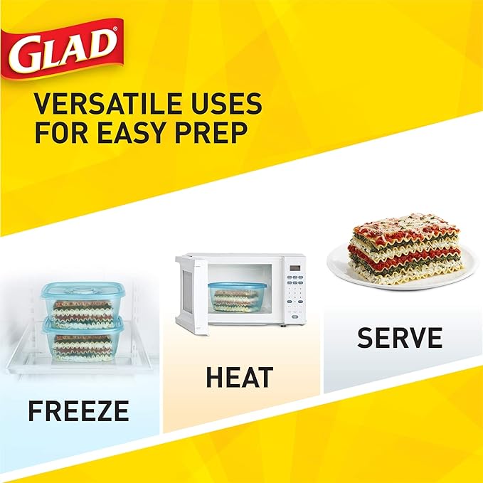 Gladware Freezerware Food Storage Containers, Large Rectangle Holds 64 Ounces of Food, 2 Count Set | Tupperware, Plastic Food Container, Meal Prep Container, Plastic Containers with Lids