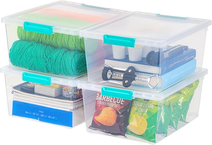 IRIS USA 12 Qt. Plastic Storage Bins Containers with Lids, 4 Pack, Small Sensory Bin, Craft Storage, Craft Organizers & Storage, Organizing Container for Home, Office & Art Supplies, Stackable, Clear