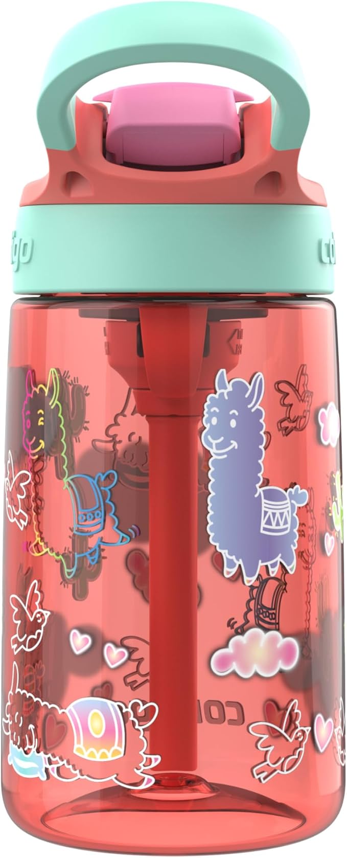 Contigo Autospout Kids Water Bottle, 14oz, Pack of 1, Coral/Llamas