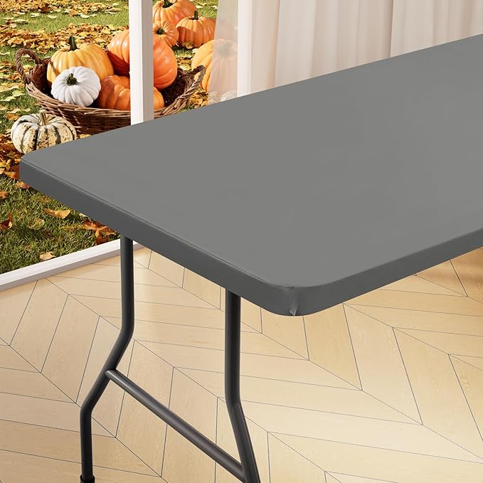 homing Rectangle Table Cloth Cover, Waterproof Polyester Elastic Fitted Tablecloth, Fits for 6 Foot Folding Tables, Washable Table Protector for Picnic, Camping, Outdoor (Grey, 30" x 72")