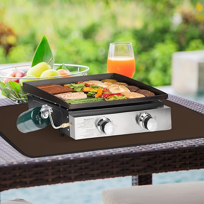 24 x 31in Fireproof Grill Mats for Outdoor Grill to Protect Your Grill Table - Heat Resistant Grill Table Mat - Waterproof & Oilproof BBQ Mat - Brown（1mm）