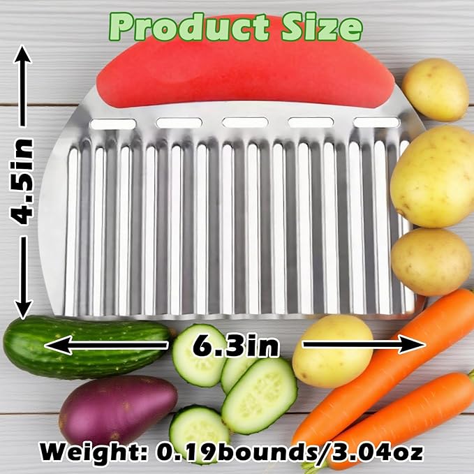 Suuker Large Crinkle Cutter for Veggies, French Fry Cutter,Potato Slicer,Potato Chip Slicer,Crinkle Cut Fries,Wavy Knife for Cucumber,Carrot Chopper,Stainless Steel Veggie Chopper,Carrot Knife