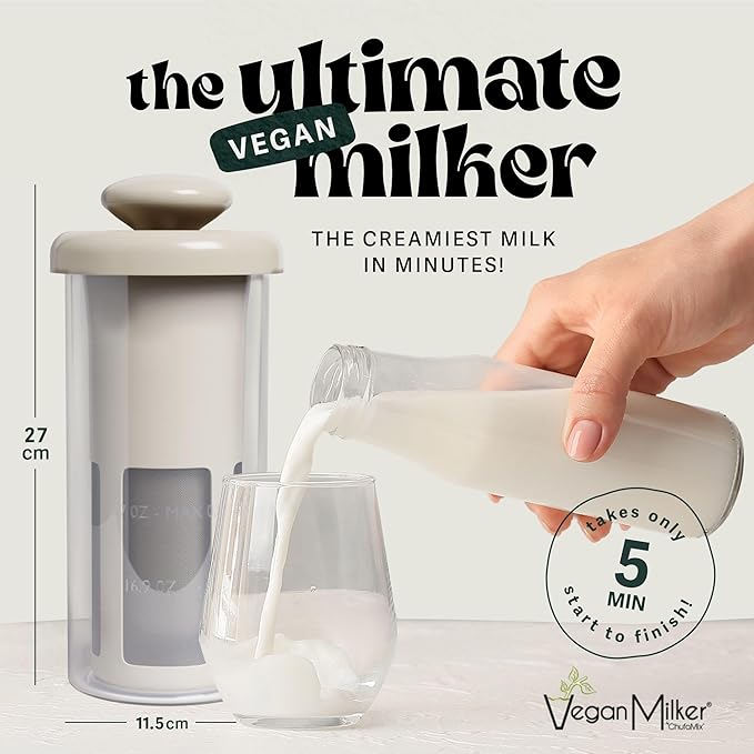 Vegan Milker MylkMaster Zero Waste - Plant and Nut Milk Maker - Manual Plant Strainer for Creamier Homemade Nutmilk, Nut Milk Bag, Almond, Soy, Oat Milk, Whole Bean Coffee Maker